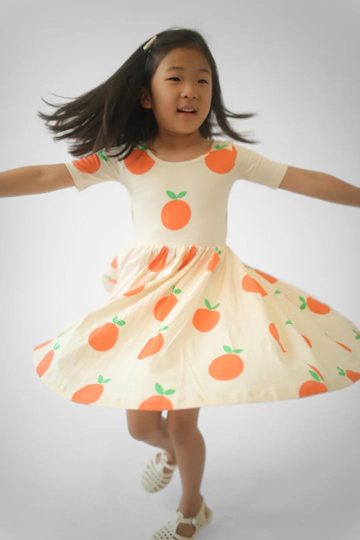 Short Sleeve Twirl Dress Tangerines