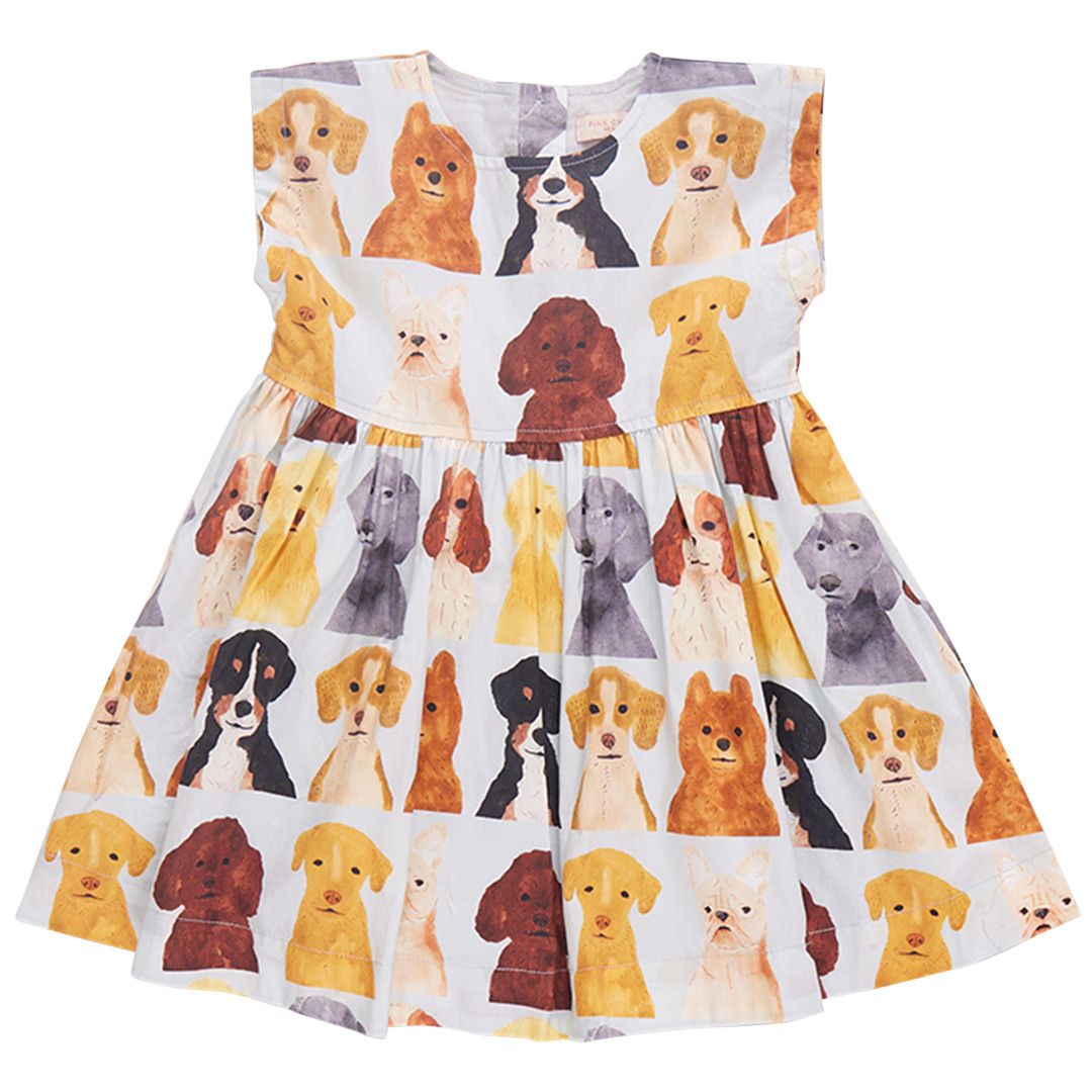 Adaline Dress Light Blue Watercolor Dogs