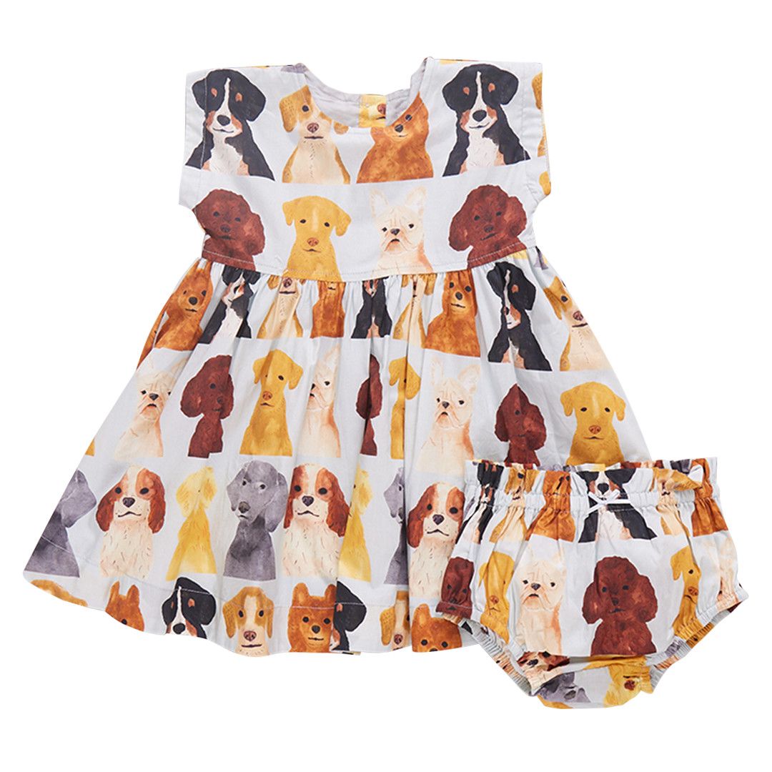 Baby Adaline Dress Set Light Blue Watercolor Dogs