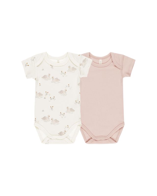 Short Sleeve Bodysuit, 2 Pack Swans, Bubblegum