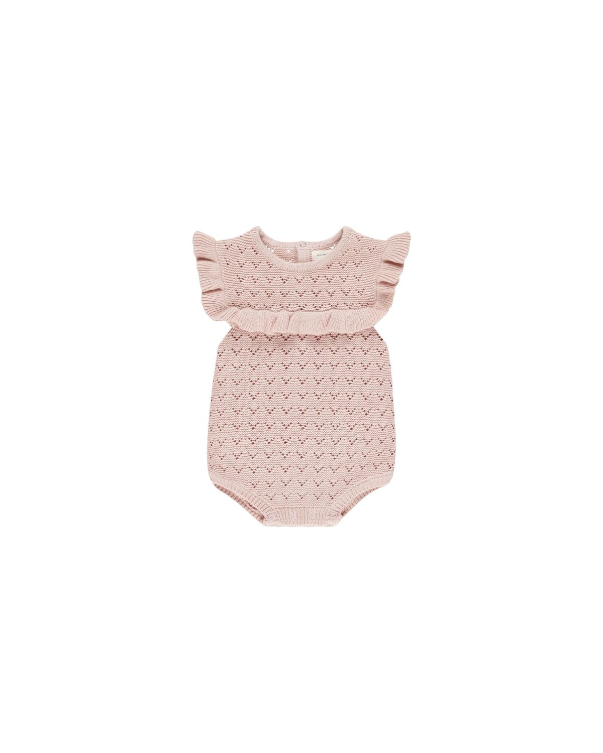 Pointelle Ruﬄe Romper Bubblegum