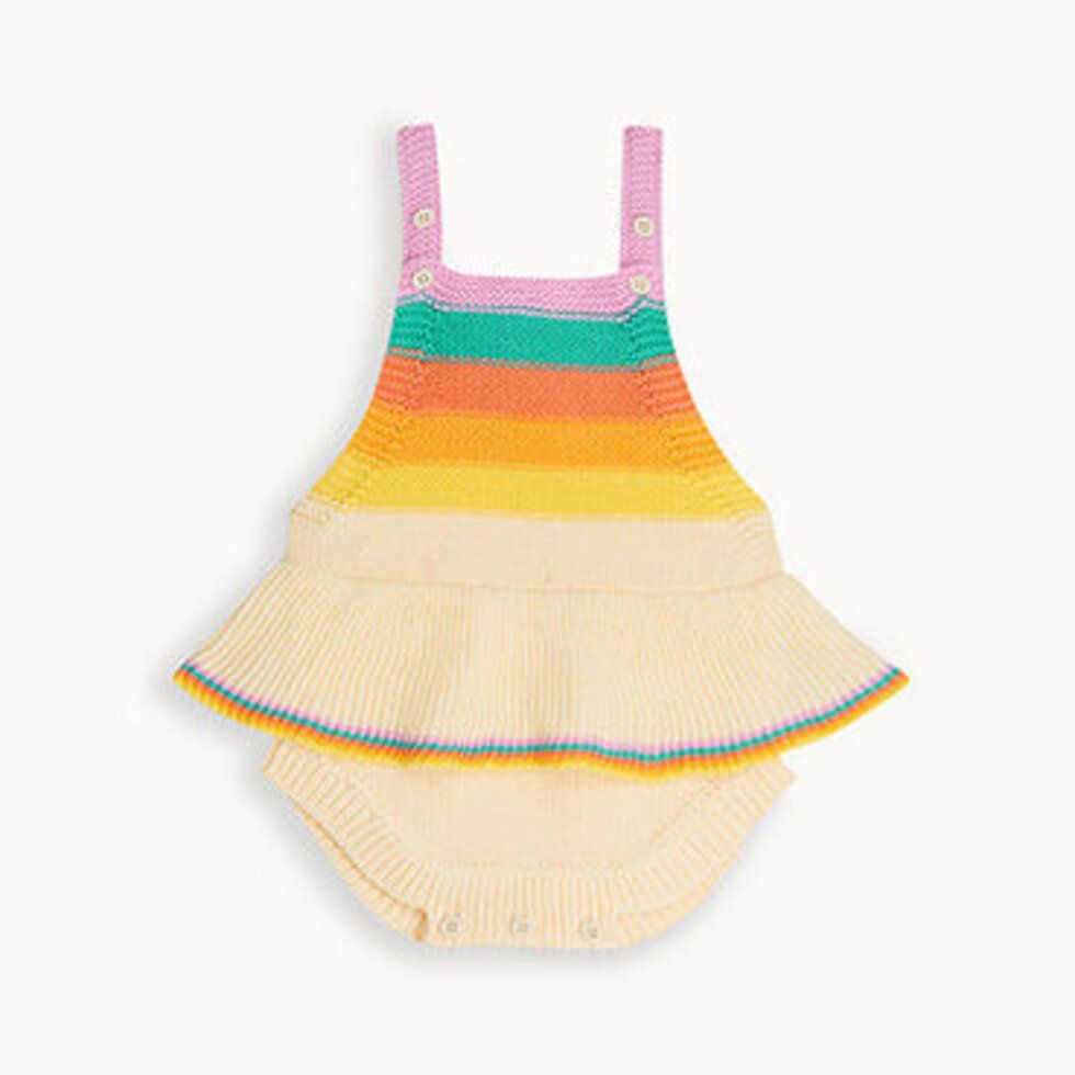 Bubble Frill Rainbow Stripe Romper Pink Rainbow