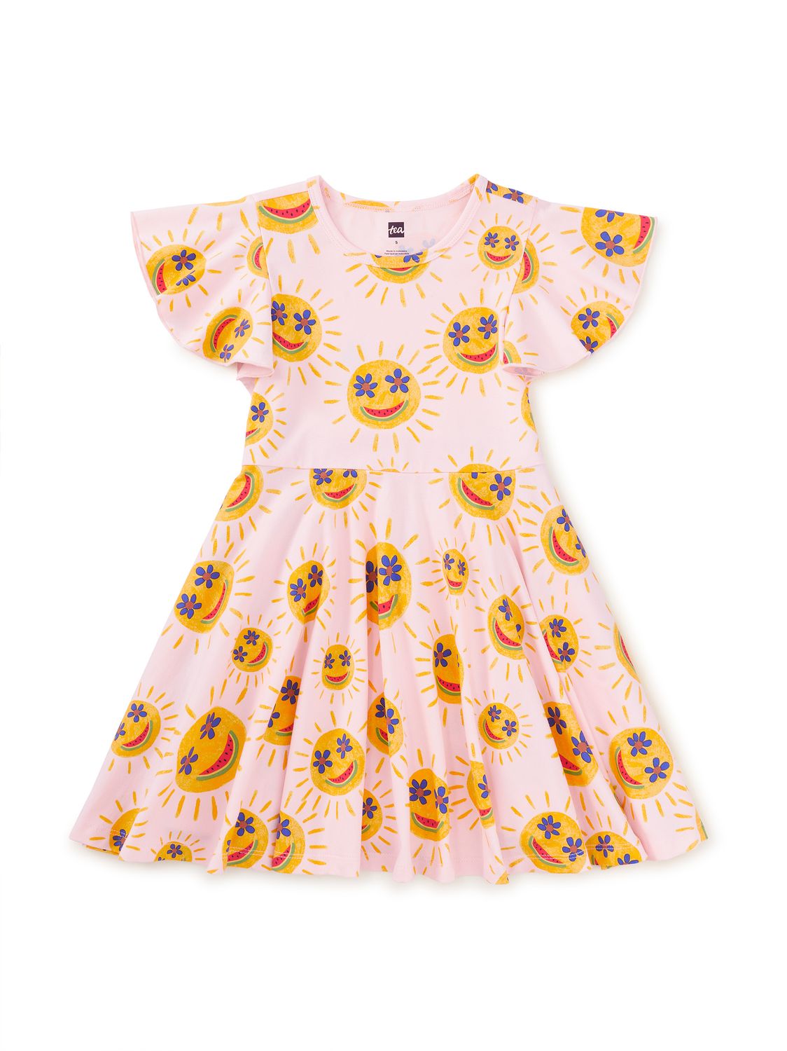 Flutter Sleeve Twirl Dress Smiley Sun