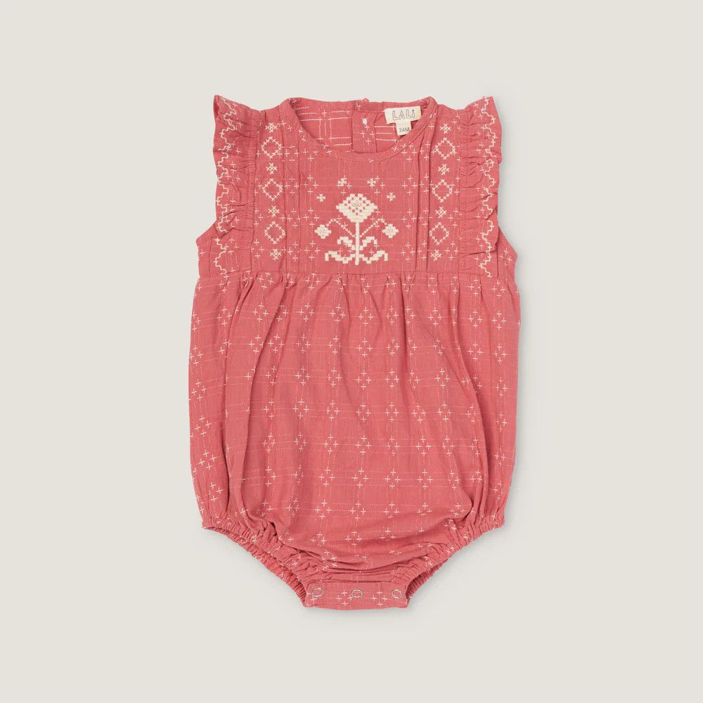 Little Flora Romper Coral Crossstitch