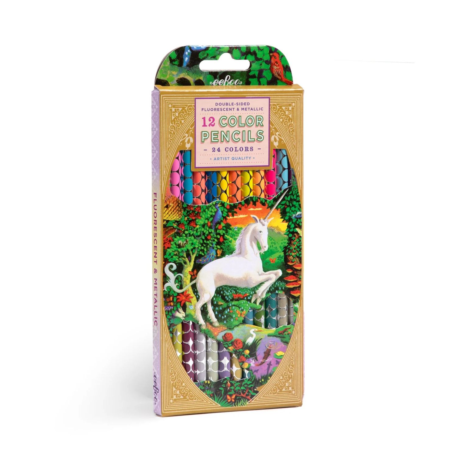 Unicorn Garden 12 Double Sided Fluorescent &amp; Metallic Colored Pencils