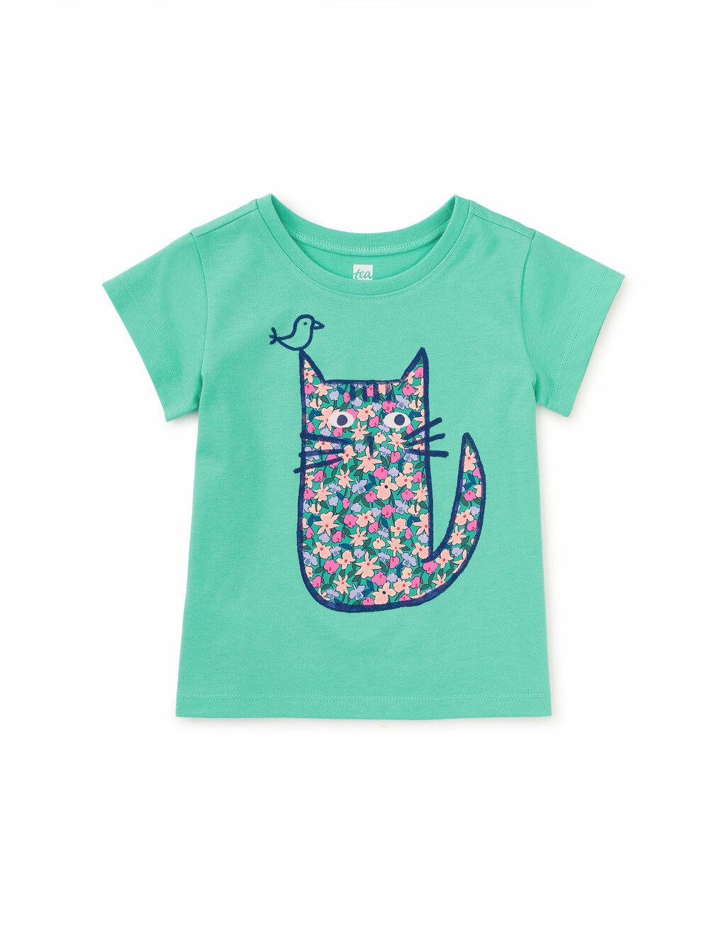 Floral Cat Baby Graphic Tee Turquesa