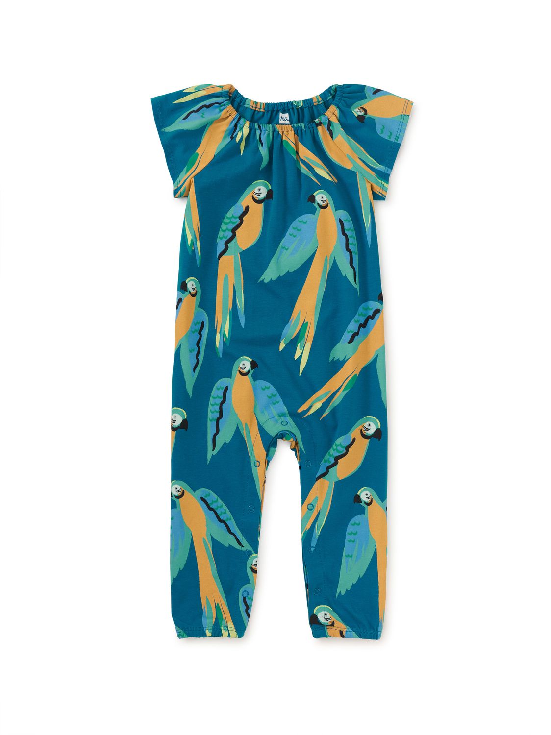 Flutter Sleeve Baby Romper Blue &amp; Yellow Macaws