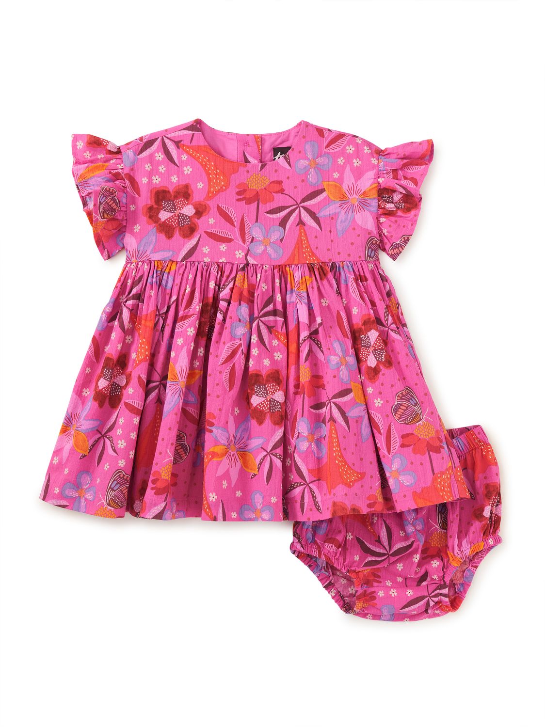 Ruffle Sleeve Baby Dress Set Brazilian Painted Floral