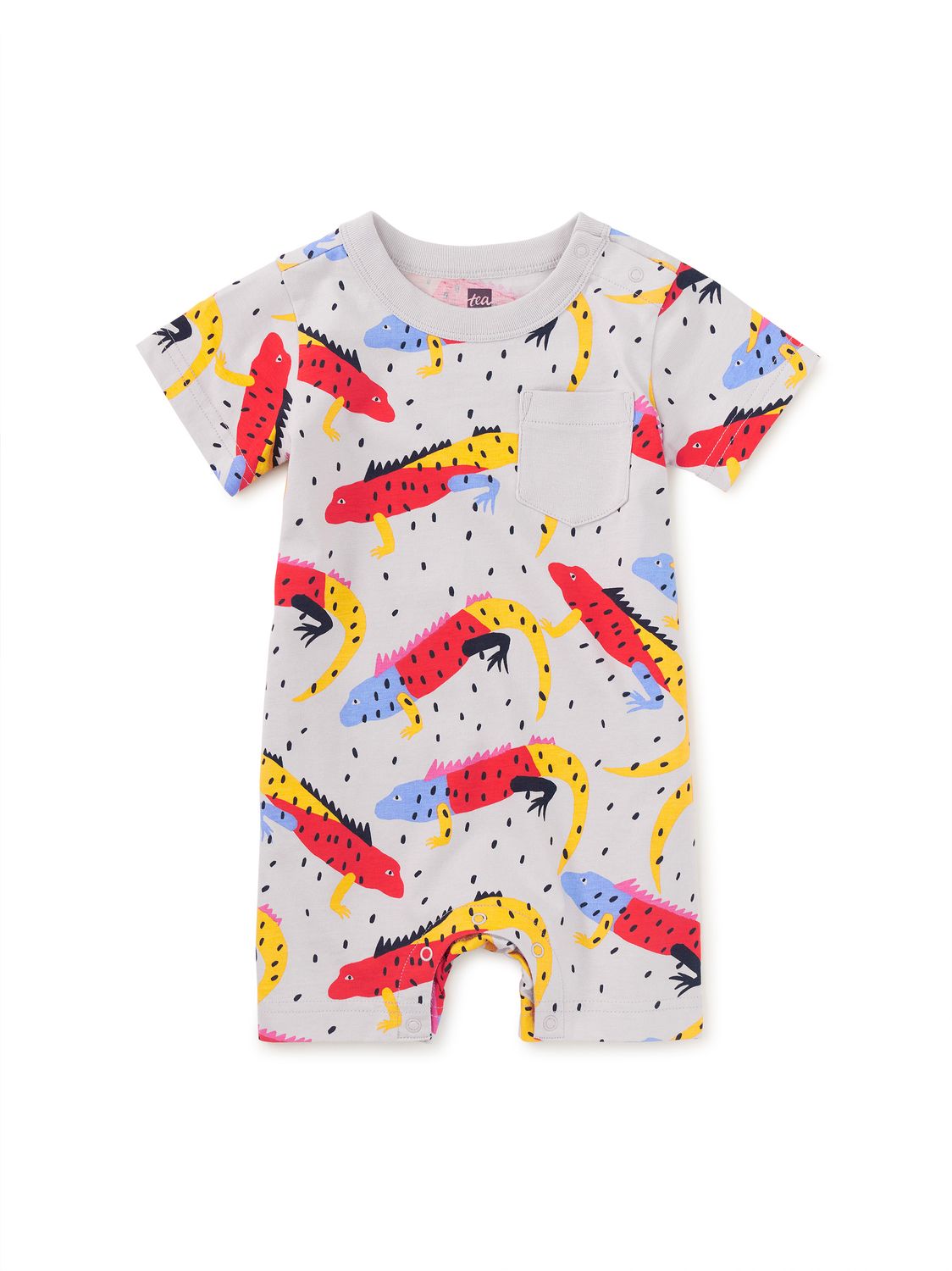 Pocket Shortie Baby Romper Iguana a Go-Go