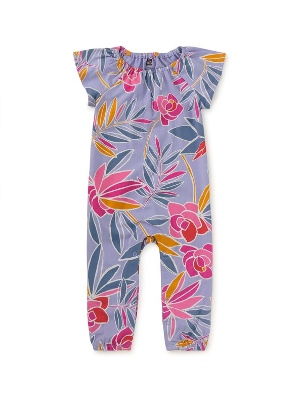 Flutter Sleeve Baby Romper Tropical Gardenias