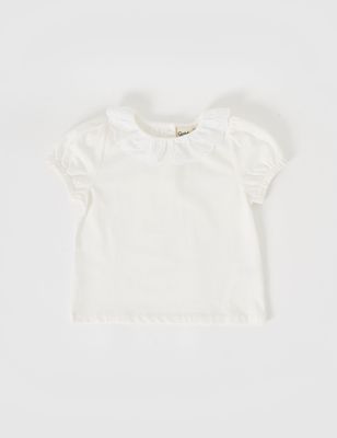 Laura Puff Sleeve Collar Top White