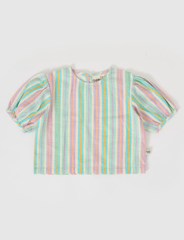Puff Sleeve Stripe Linen Top