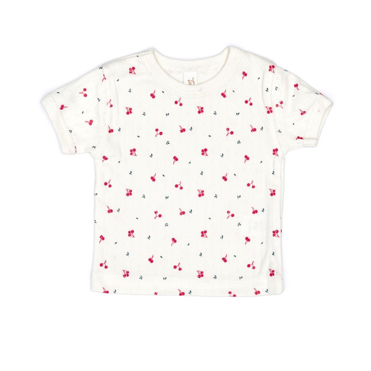 Pointelle Short Sleeve Top Natural Little Cherries