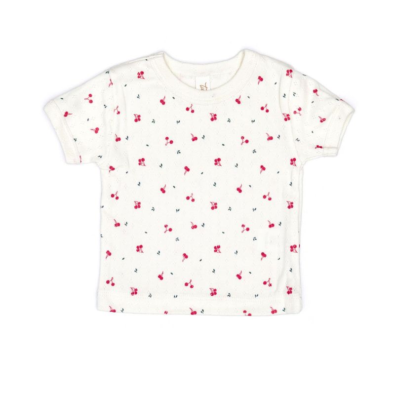 Pointelle Short Sleeve Top Natural Little Cherries
