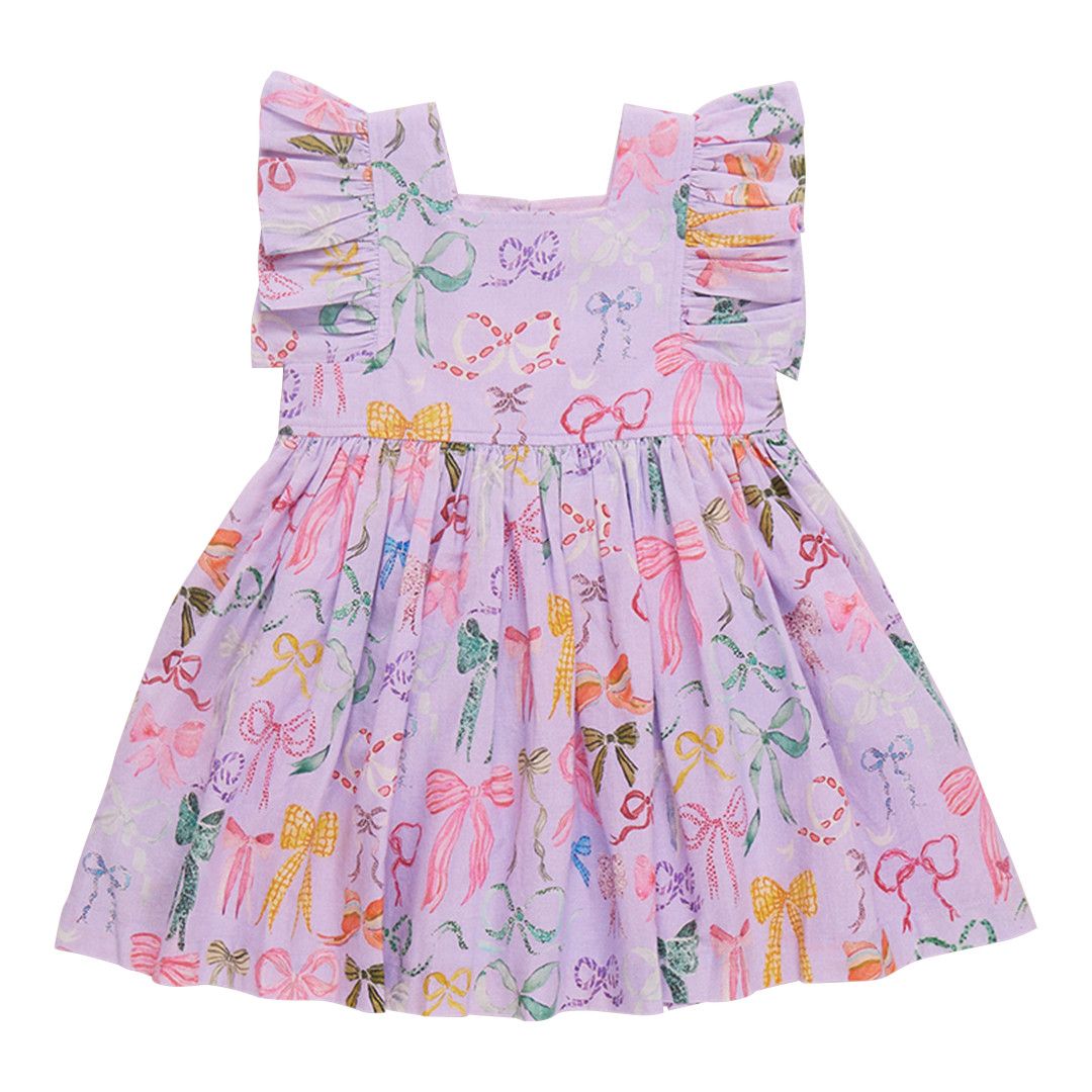 Elsie Dress Lavender Watercolor Bows