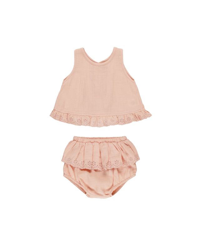 Ruffled Tulip Top + Bloomer Set Melon