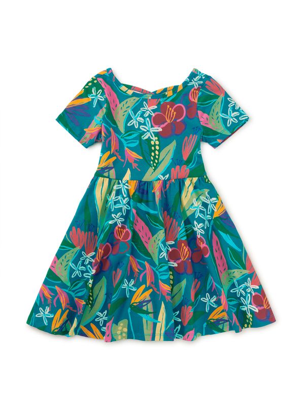 Short Sleeve Ballet Dress Tropical Floral Burst