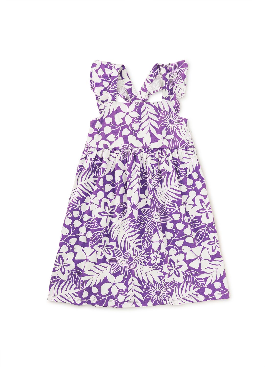 Ruffle Strap Dress Tropical Foliage