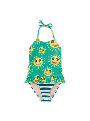 Peplum One-Piece Swimsuit Smiley Sun
