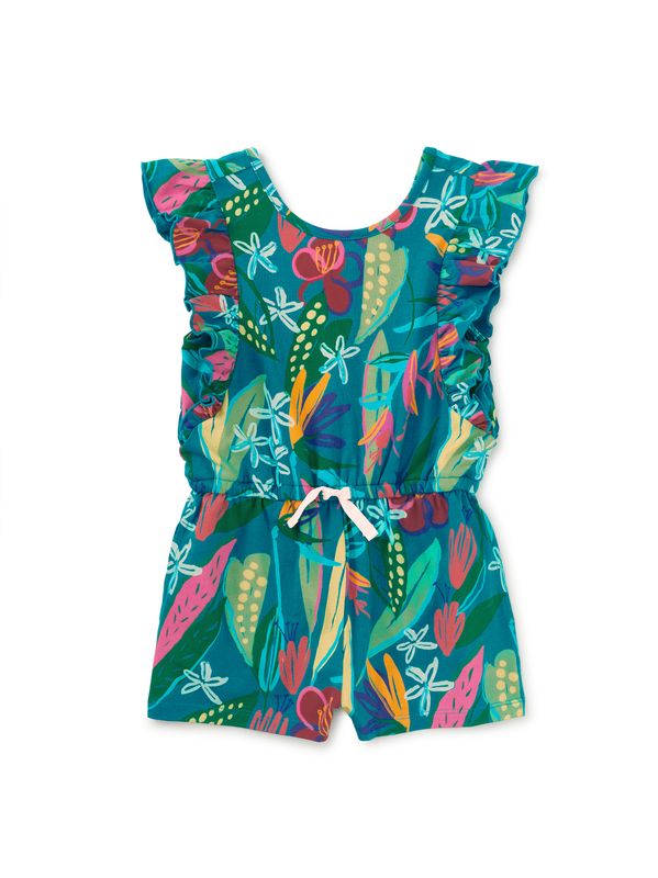 Flutter Sleeve Romper Tropical Floral Burst