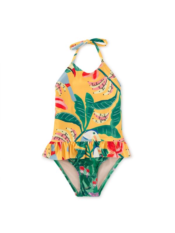 Peplum One-Piece Swimsuit Toucan Banana Tree