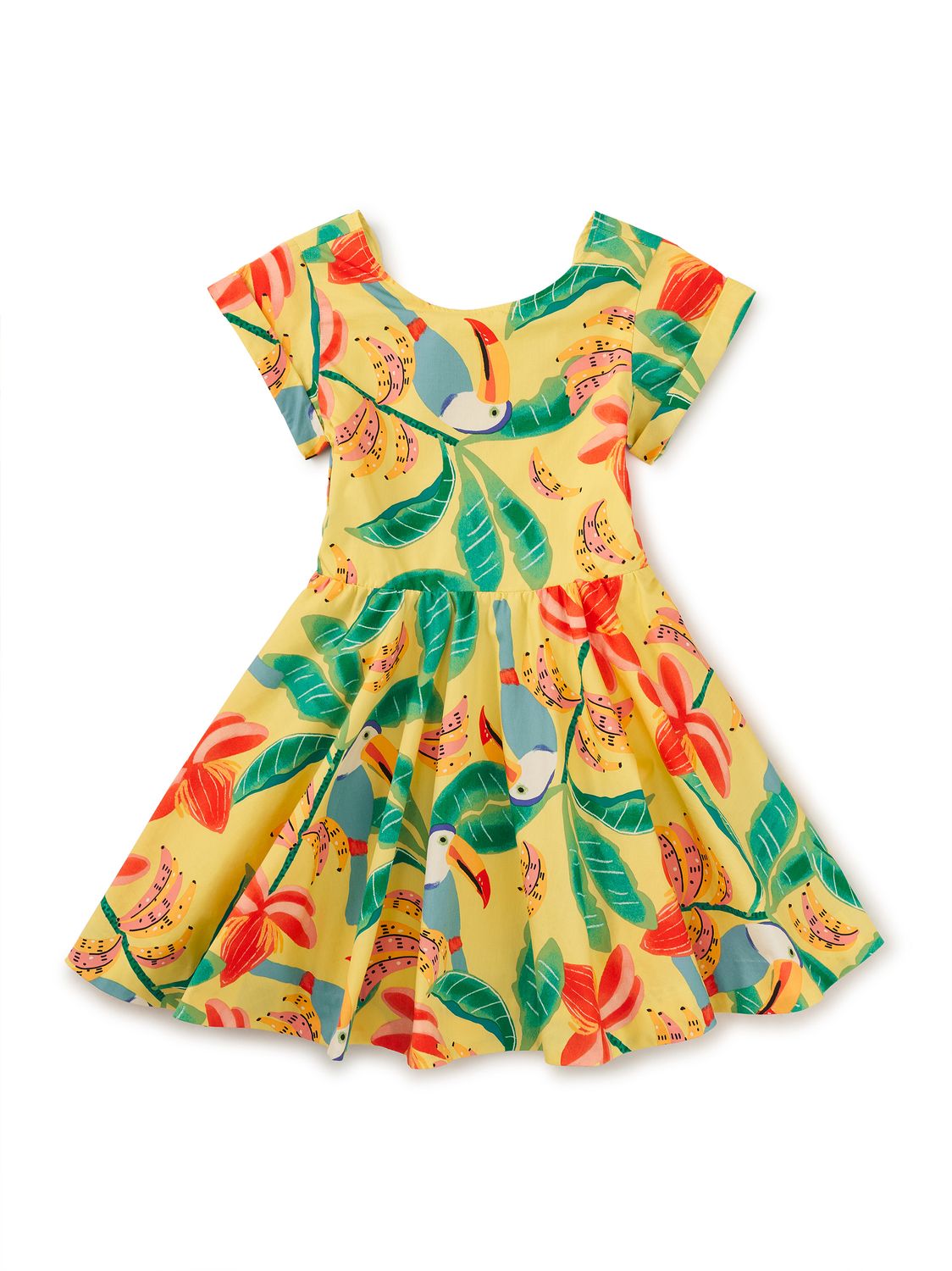 Button Back Skirted Dress Toucan Banana Tree