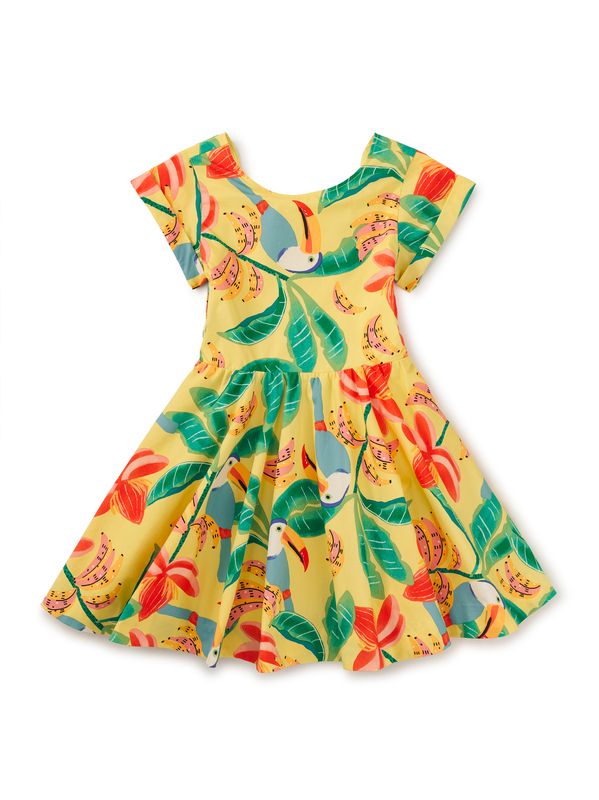 Button Back Skirted Dress Toucan Banana Tree