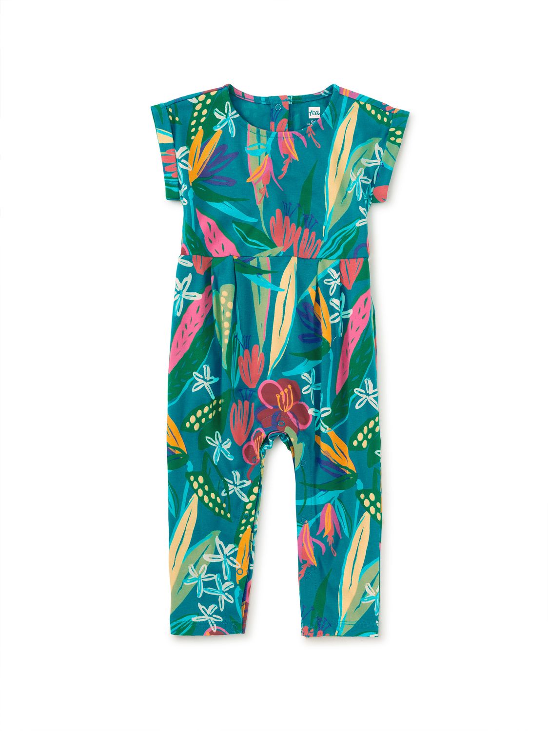 Cuff Sleeve Baby Romper Tropical Floral Burst