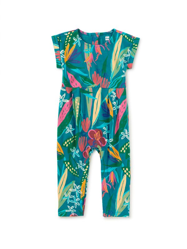 Cuff Sleeve Baby Romper Tropical Floral Burst