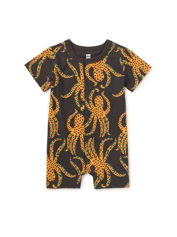 Button-Up Baby Romper Jaguar Spotted Octopus