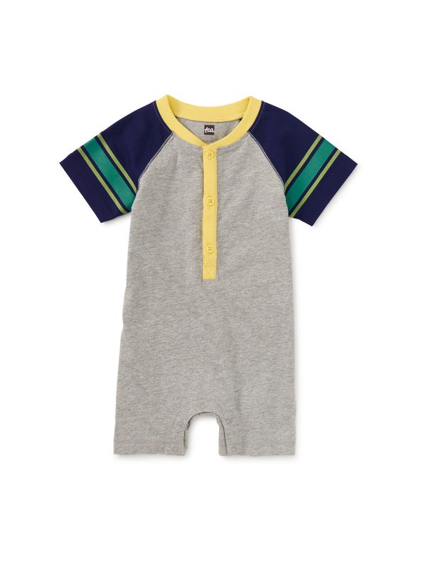 Athletic Henley Baby Romper Med Heather Grey