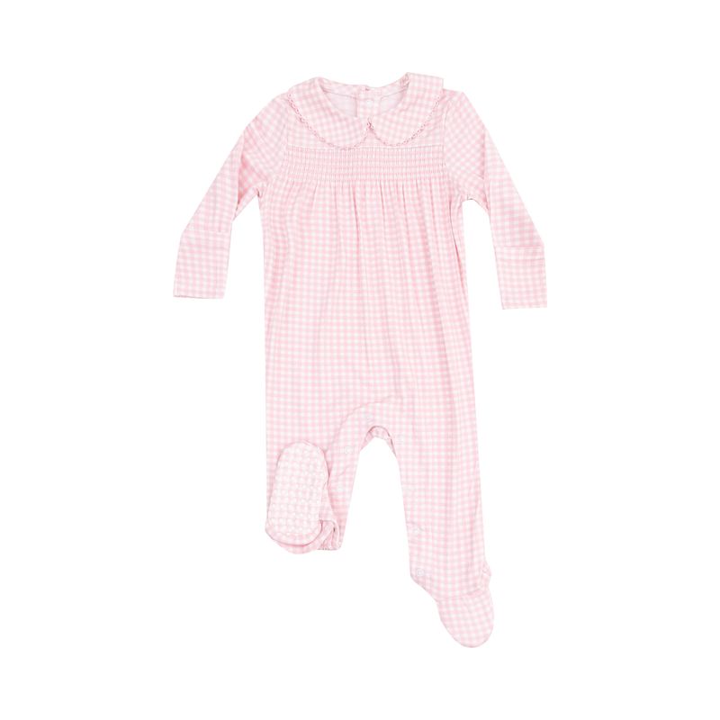 Mini Gingham Smocked Peter Pan Snap Footie