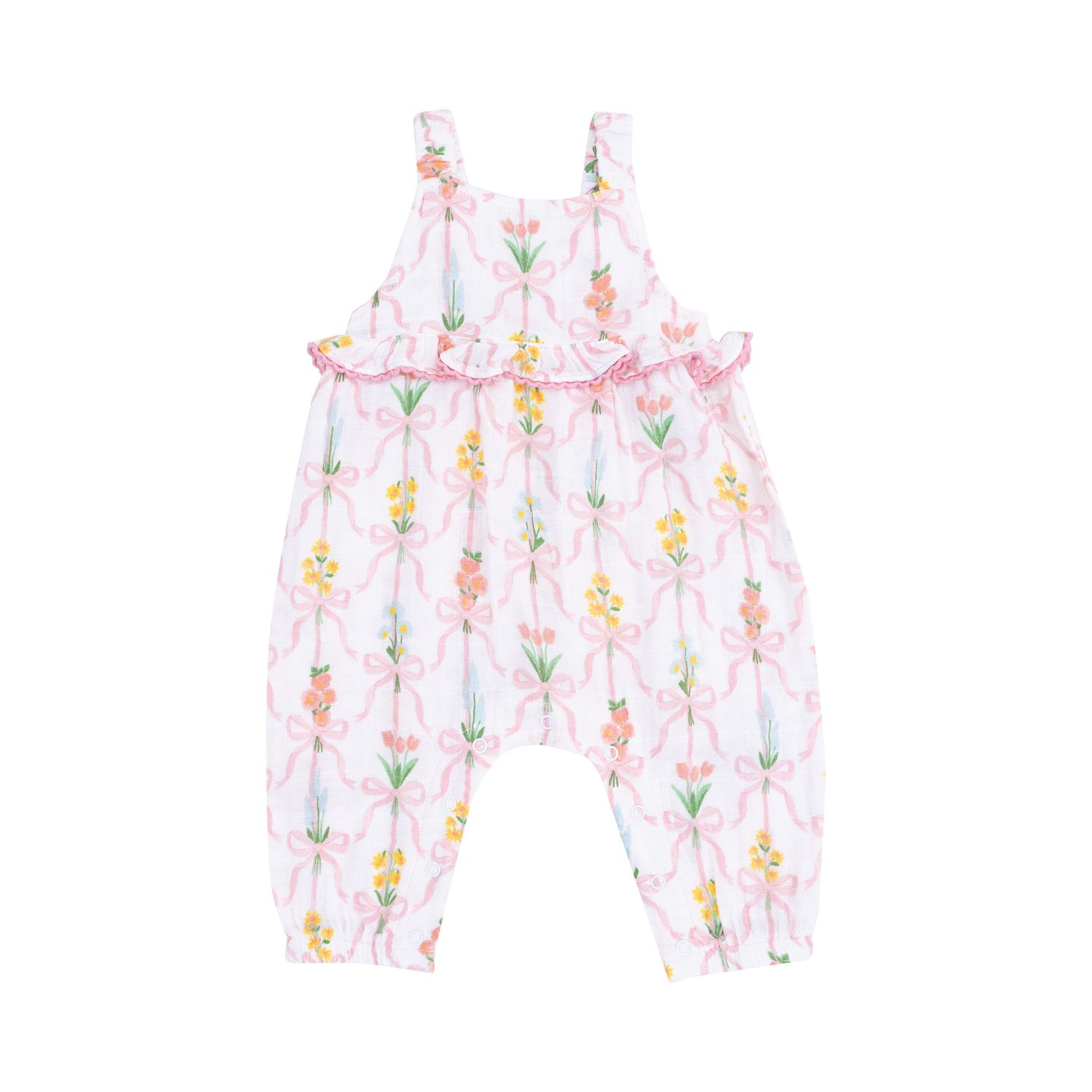 Ribbon Bouquets Ruffle Waist Romper