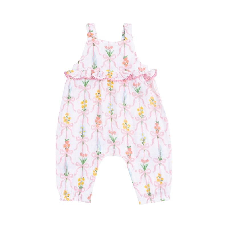Ribbon Bouquets Ruffle Waist Romper
