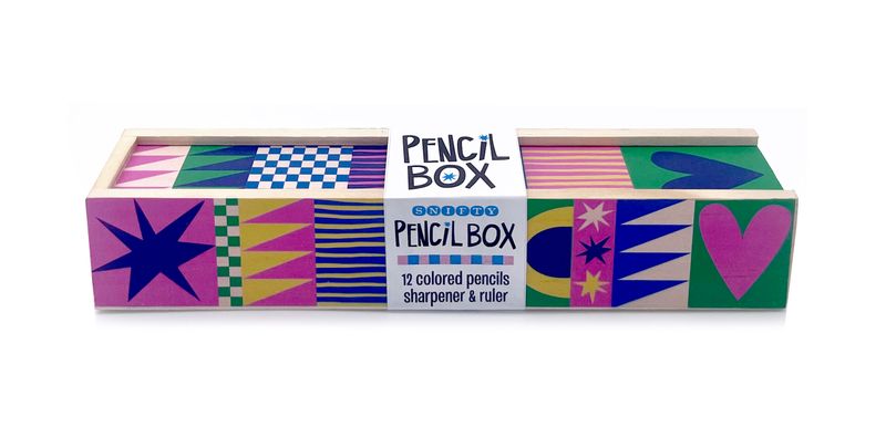 Wooden Pencil Box Colored Pencil Set Geo Love