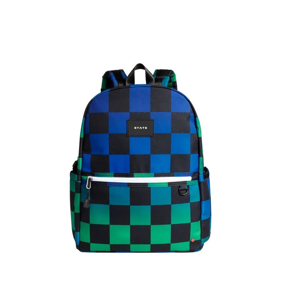 Kane Double Pocket Large Backpack Blue Checkerboard