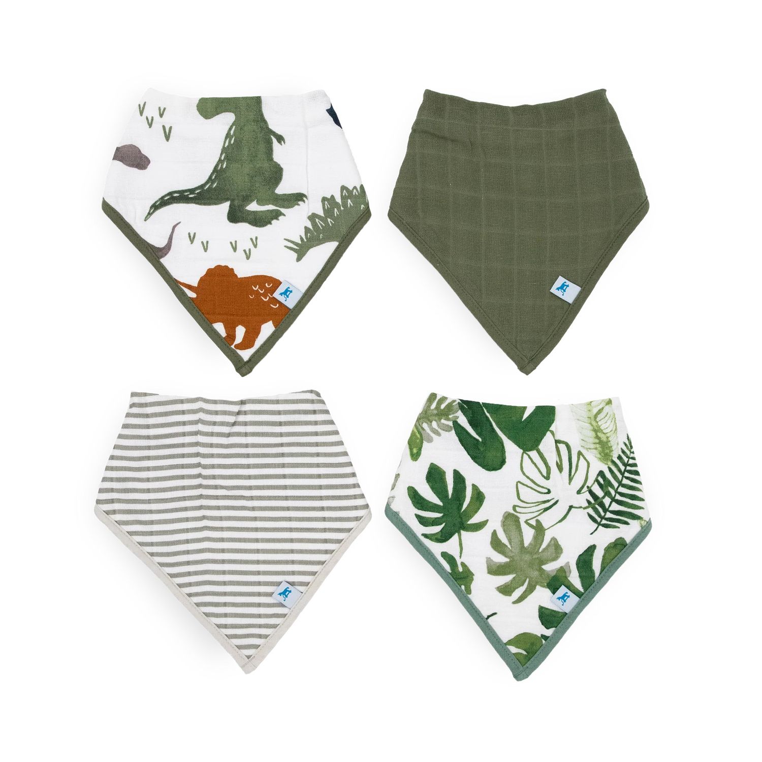 Cotton Muslin + Fleece Bandana Bib 4 Pack - Dino Friends