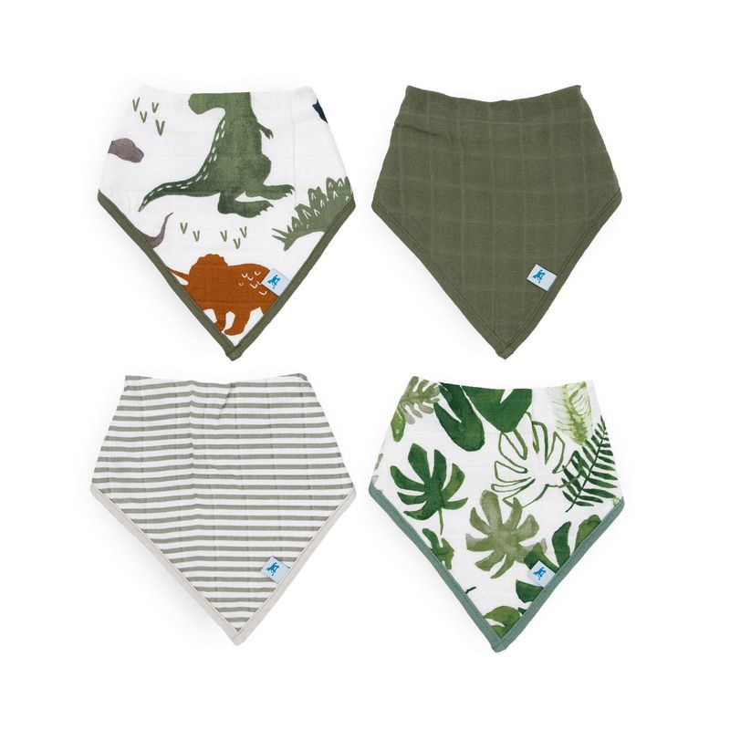 Cotton Muslin + Fleece Bandana Bib 4 Pack - Dino Friends