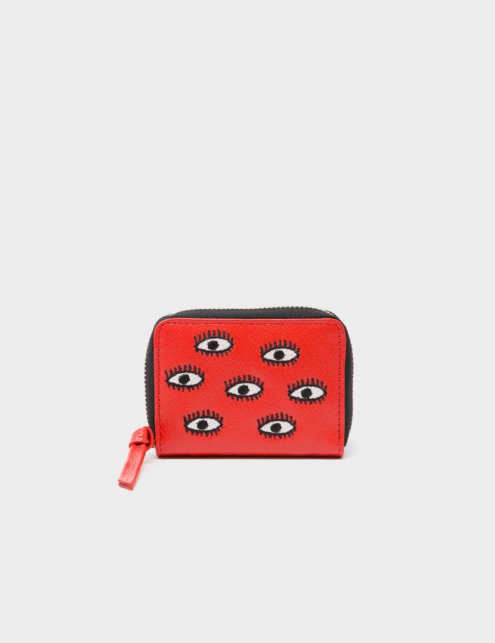 Frodo Poppy Red Leather Zip Around Wallet - All Over Eyes Embroidery