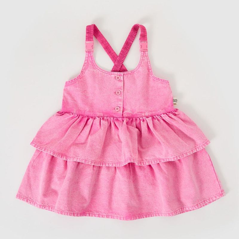 Saskia Denim Frill Pinafore Dress Pink Lemonade