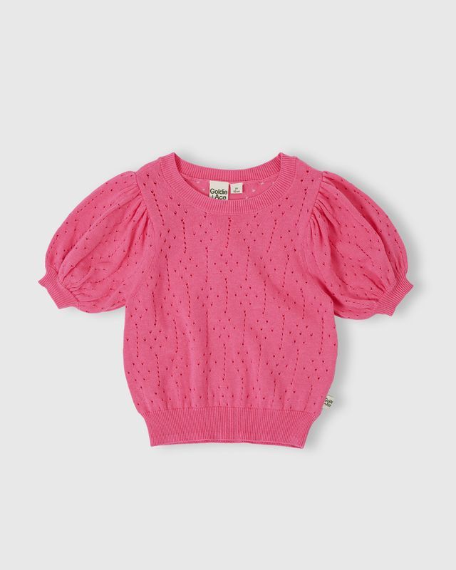 Pointelle Puff Knit Top Pink Lemonade