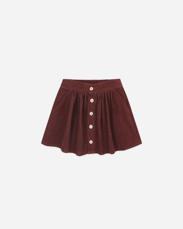 Button Front Mini Skirt Burgundy
