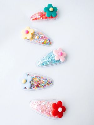 Flower Confetti Shaker Hair Clips - 5 Pack