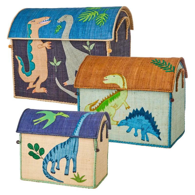 Small Raffia Storage Basket Dinosaur Theme