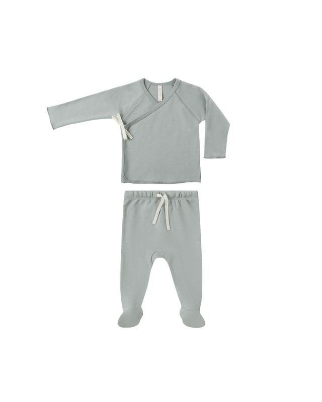 Wrap Top + Footed Pant Set Steel Blue