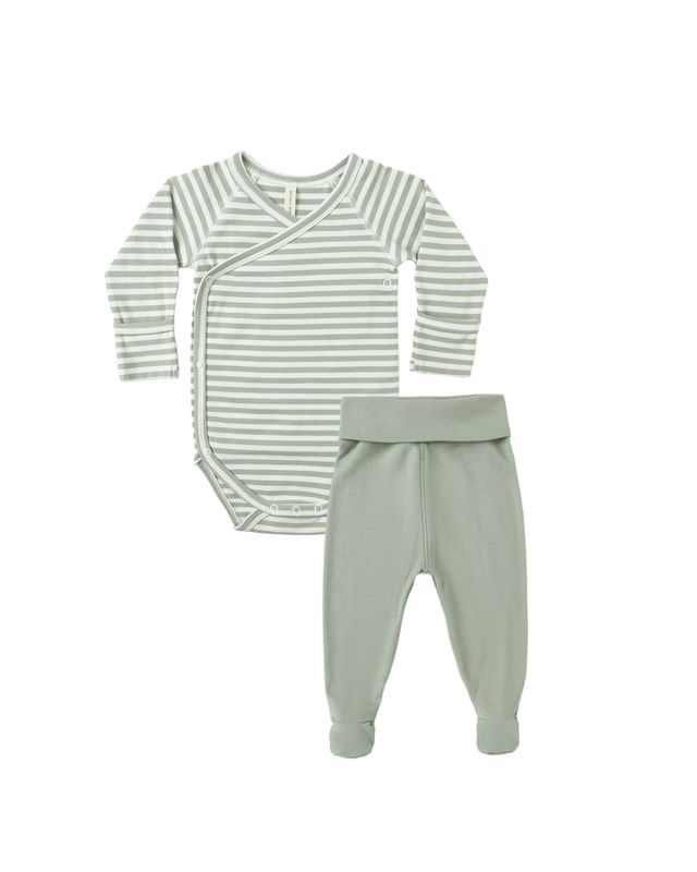 Side Snap Bodysuit + Pant Set Fern Stripe