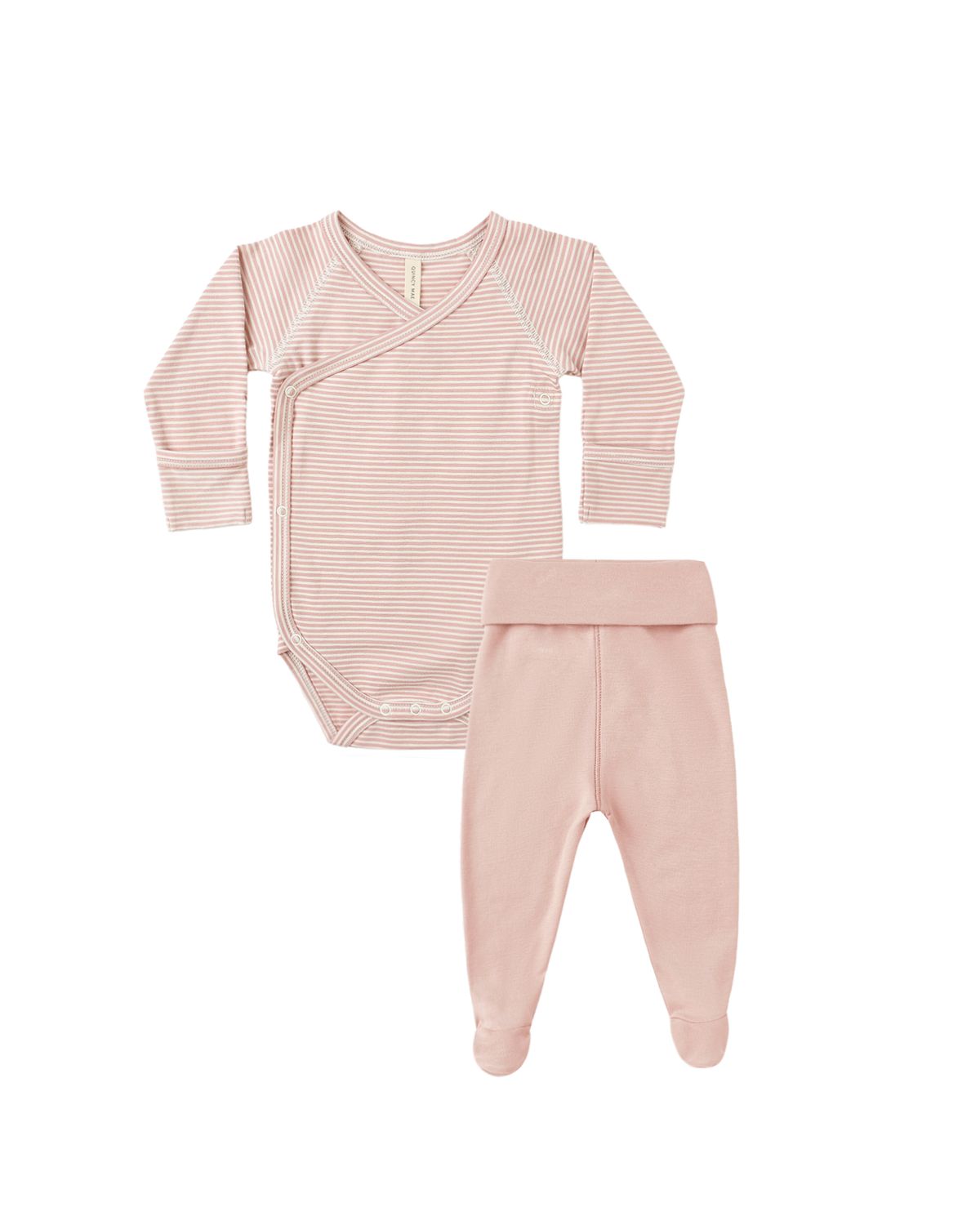 Side Snap Bodysuit + Pant Set Rose Micro Stripe
