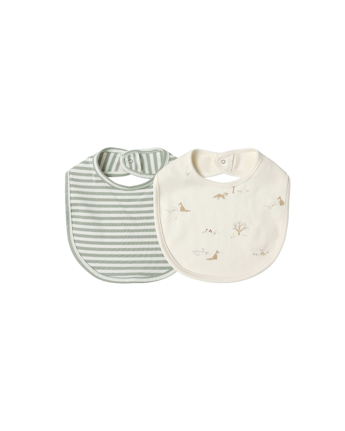 Jersey Snap Bib, 2 Pack Fox Land, Fern Stripe