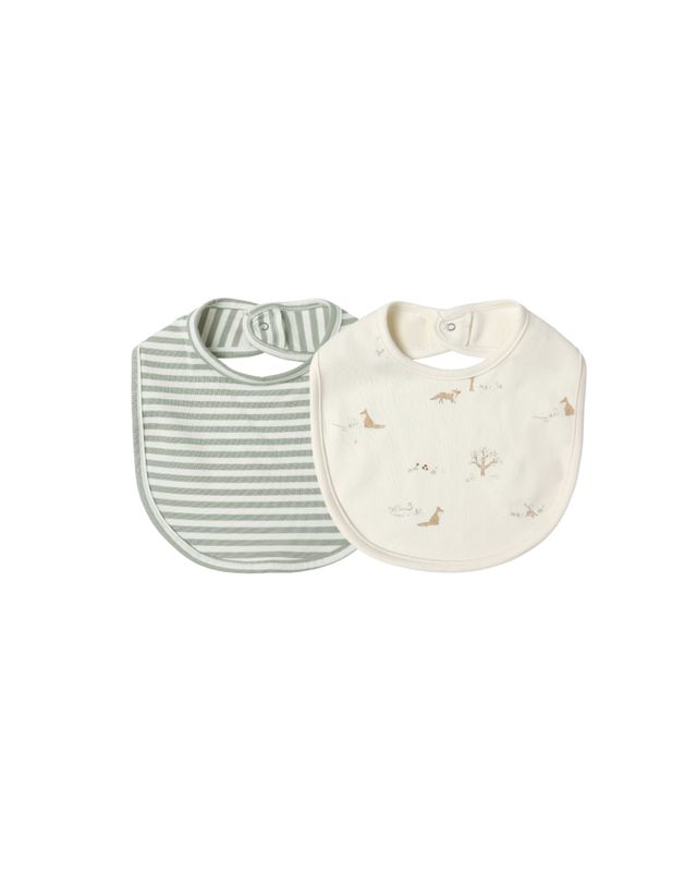 Jersey Snap Bib, 2 Pack Fox Land, Fern Stripe