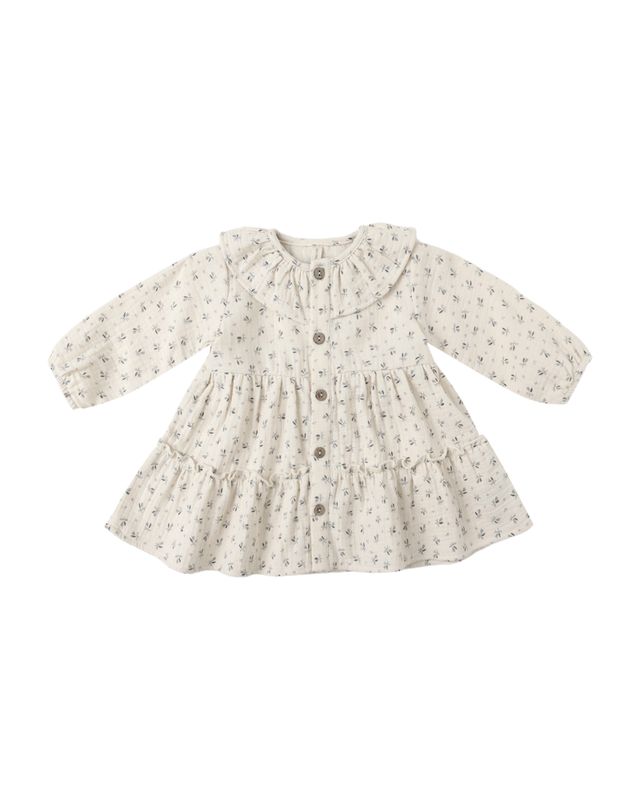 Ruffle Collar Button Dress Bluebell